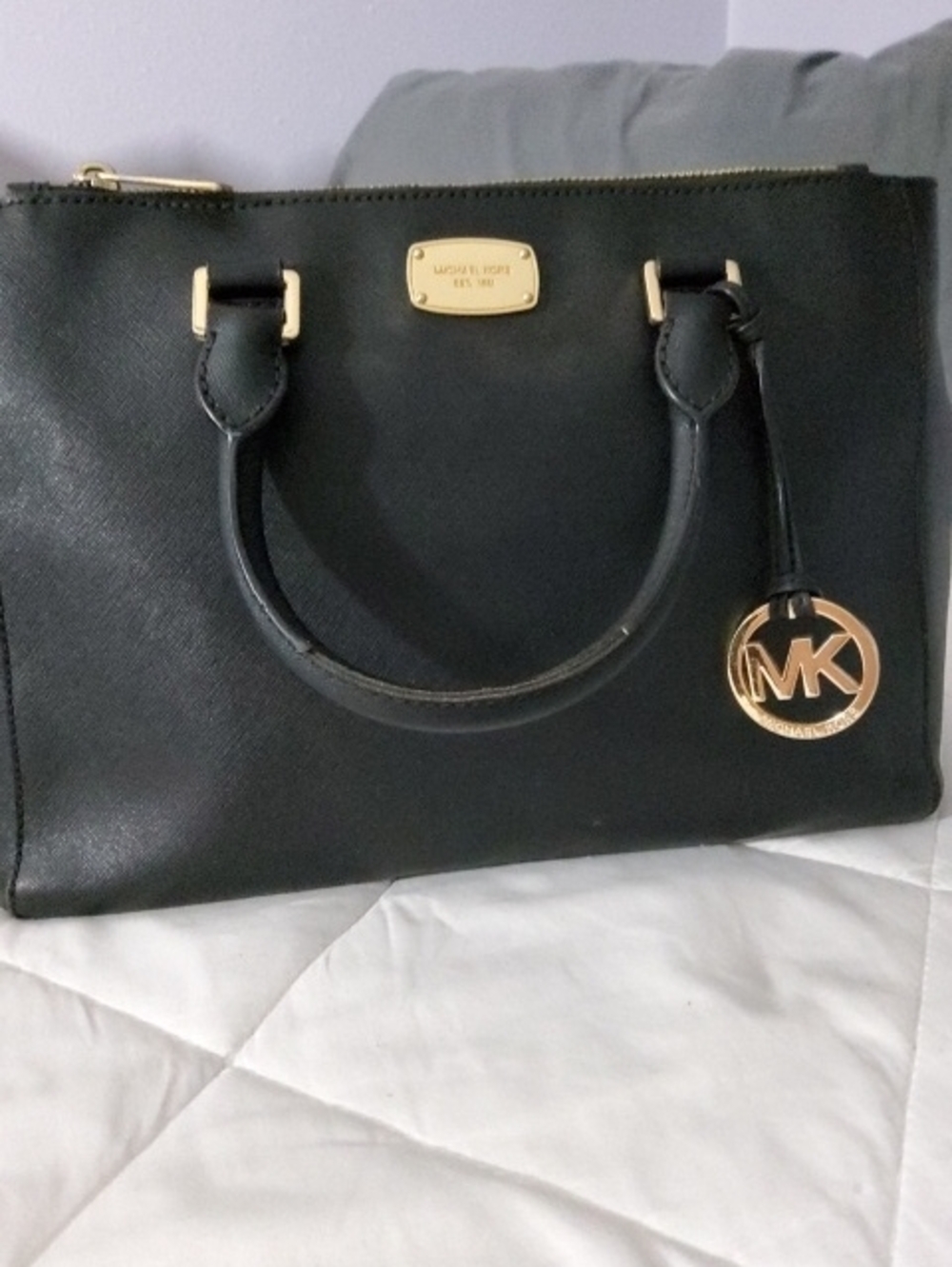 Michael Kors Black Saffiano Leather Tote with Gold Hardware